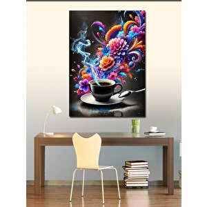Kanvas Tablo Renkli Çiçekler Ve Kahve Fincanı 70x100 cm