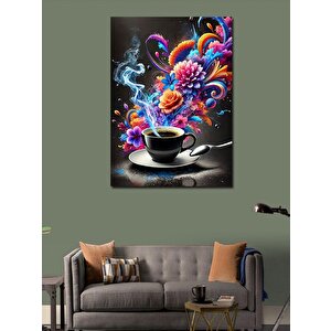 Kanvas Tablo Renkli Çiçekler Ve Kahve Fincanı 70x100 cm