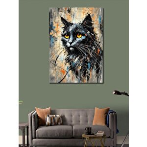 Kanvas Tablo Turuncu Gözlü Kara Kedi 70x100 cm