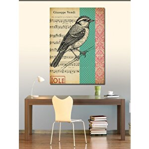 Kanvas Tablo Müzik Notaları Ve Kuş Motifi 70x100 cm