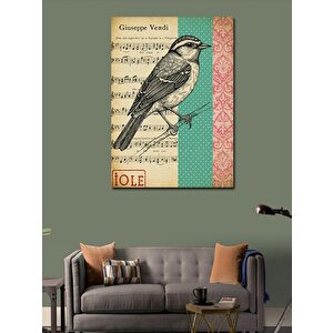 Kanvas Tablo Müzik Notaları Ve Kuş Motifi 70x100 cm