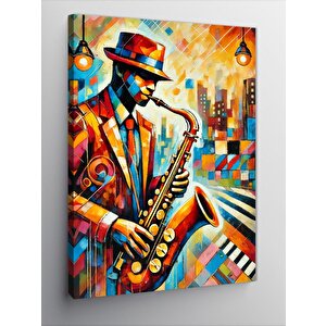 Kanvas Tablo Caz Saksafonu Ve Canlı Renkler 70x100 cm