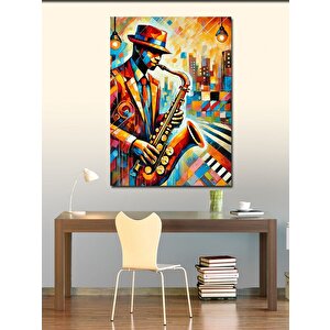 Kanvas Tablo Caz Saksafonu Ve Canlı Renkler 70x100 cm
