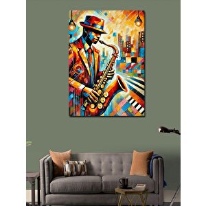 Kanvas Tablo Caz Saksafonu Ve Canlı Renkler 70x100 cm