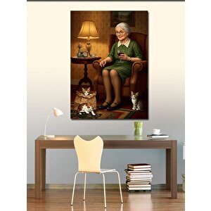 Kanvas Tablo Yaşlı Kadın Ve Kediler 70x100 cm