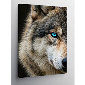 Kanvas Tablo Mavi Gözlü Kurt Portresi 50x70 cm