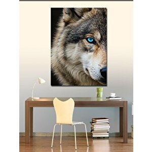 Kanvas Tablo Mavi Gözlü Kurt Portresi 50x70 cm