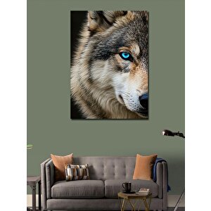Kanvas Tablo Mavi Gözlü Kurt Portresi 50x70 cm
