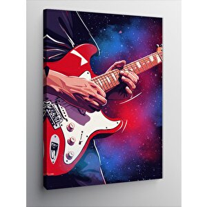 Kanvas Tablo Kırmızı Gitar Ve Kozmik Arka Plan 50x70 cm
