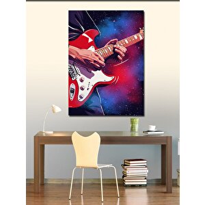 Kanvas Tablo Kırmızı Gitar Ve Kozmik Arka Plan 50x70 cm
