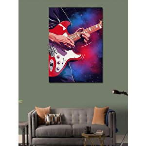 Kanvas Tablo Kırmızı Gitar Ve Kozmik Arka Plan 50x70 cm