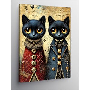 Kanvas Tablo Renkli Elbiseli Siyah Kediler 100x140 cm