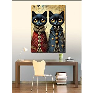 Kanvas Tablo Renkli Elbiseli Siyah Kediler 100x140 cm
