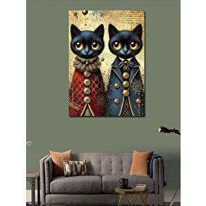 Kanvas Tablo Renkli Elbiseli Siyah Kediler 100x140 cm