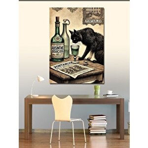 Kanvas Tablo Absinthe Ve Kara Kedi Teması 50x70 cm