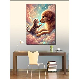 Kanvas Tablo Köpek Ve Kedi Sevgi Anı 70x100 cm