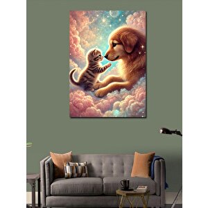 Kanvas Tablo Köpek Ve Kedi Sevgi Anı 70x100 cm