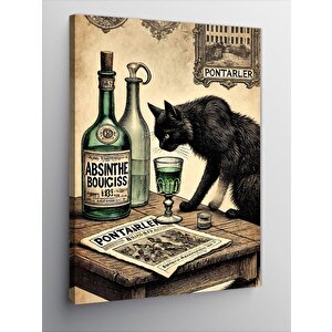 Kanvas Tablo Absinthe Ve Kara Kedi Teması 70x100 cm