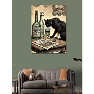 Kanvas Tablo Absinthe Ve Kara Kedi Teması 70x100 cm