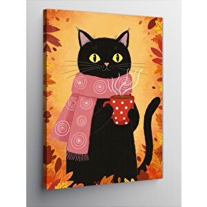 Kanvas Tablo Kahve Seven Kedi Çizimi 70x100 cm