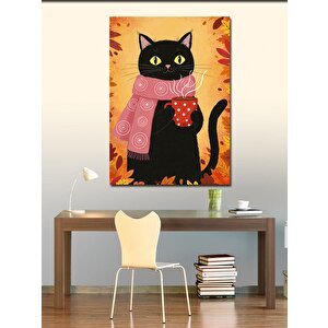 Kanvas Tablo Kahve Seven Kedi Çizimi 70x100 cm