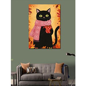 Kanvas Tablo Kahve Seven Kedi Çizimi 50x70 cm