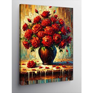 Kanvas Tablo Kırmızı Vazoda Çiçekler 70x100 cm