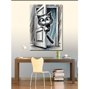 Kanvas Tablo Meraklı Kedi Ve Kapı Sürprizi 100x140 cm