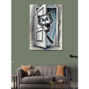 Kanvas Tablo Meraklı Kedi Ve Kapı Sürprizi 50x70 cm