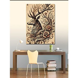 Kanvas Tablo Geyik Ve Çiçek Çizimi 100x140 cm