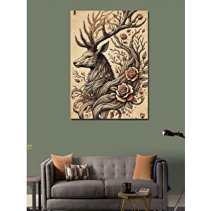 Kanvas Tablo Geyik Ve Çiçek Çizimi 100x140 cm