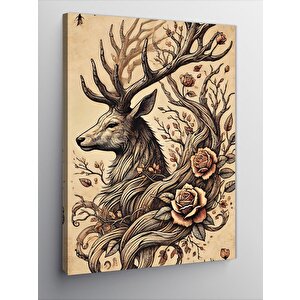Kanvas Tablo Geyik Ve Çiçek Çizimi 70x100 cm