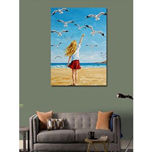 Kanvas Tablo Plajda Rüzgarla Dans Eden Kadın 50x70 cm