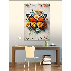 Kanvas Tablo Çiçekler Ve Turuncu Kelebek 100x140 cm