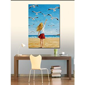 Kanvas Tablo Plajda Rüzgarla Dans Eden Kadın 70x100 cm