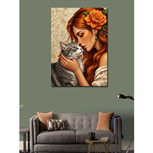 Kanvas Tablo Kadın Ve Sevimli Kedi 50x70 cm