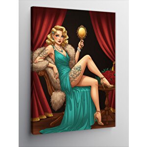 Kanvas Tablo Vintage Stil Kadın Ve Kürk 100x140 cm