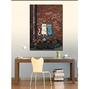 Kanvas Tablo Çöp Kenarında Graffiti Kediler 100x140 cm