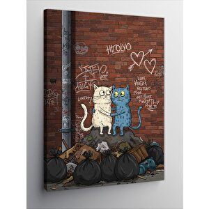 Kanvas Tablo Çöp Kenarında Graffiti Kediler 70x100 cm