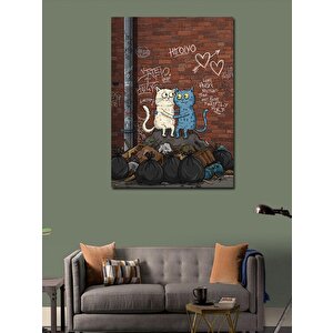 Kanvas Tablo Çöp Kenarında Graffiti Kediler 70x100 cm
