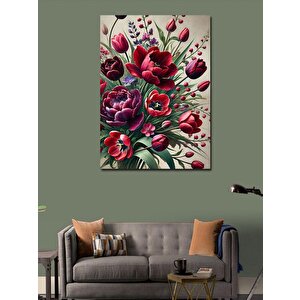 Kanvas Tablo Kırmızı Lale Çiçekleri 100x140 cm