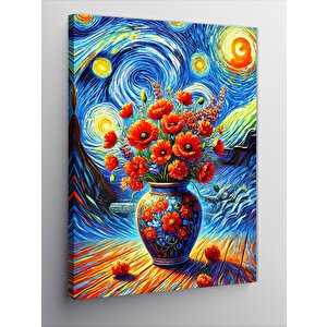 Kanvas Tablo Van Gogh Tarzı Çiçek Vazosu 50x70 cm