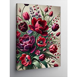 Kanvas Tablo Kırmızı Lale Çiçekleri 50x70 cm