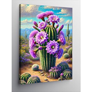 Kanvas Tablo Mor Çiçekli Kaktüs 70x100 cm