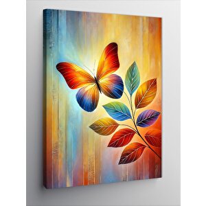 Kanvas Tablo Renkli Kelebek Ve Yapraklar 100x140 cm