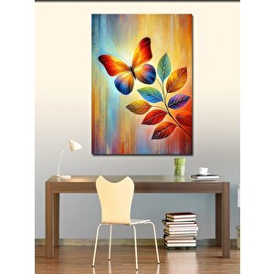 Kanvas Tablo Renkli Kelebek Ve Yapraklar 100x140 cm