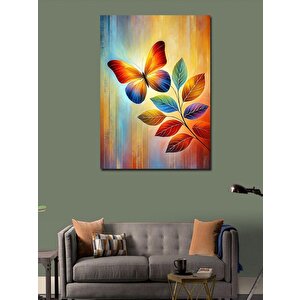 Kanvas Tablo Renkli Kelebek Ve Yapraklar 100x140 cm