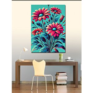 Kanvas Tablo Pembe Çiçekler Ve Yeşil Arka Plan 70x100 cm