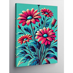 Kanvas Tablo Pembe Çiçekler Ve Yeşil Arka Plan 50x70 cm