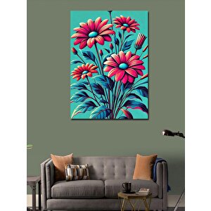 Kanvas Tablo Pembe Çiçekler Ve Yeşil Arka Plan 50x70 cm